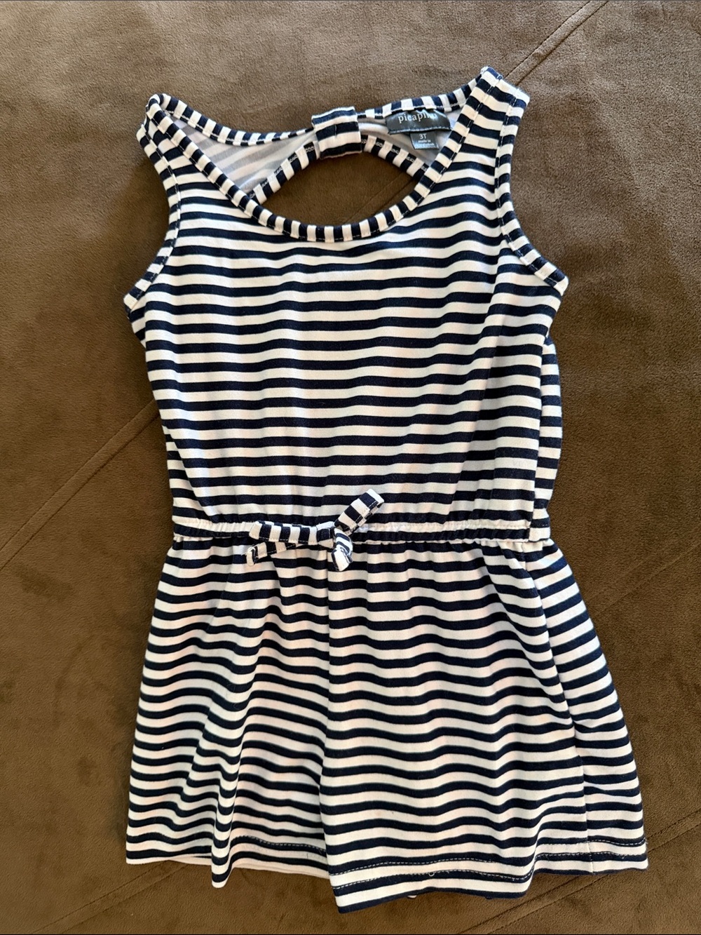 Navy and White Striped Girls' Casual One-Piece Romper